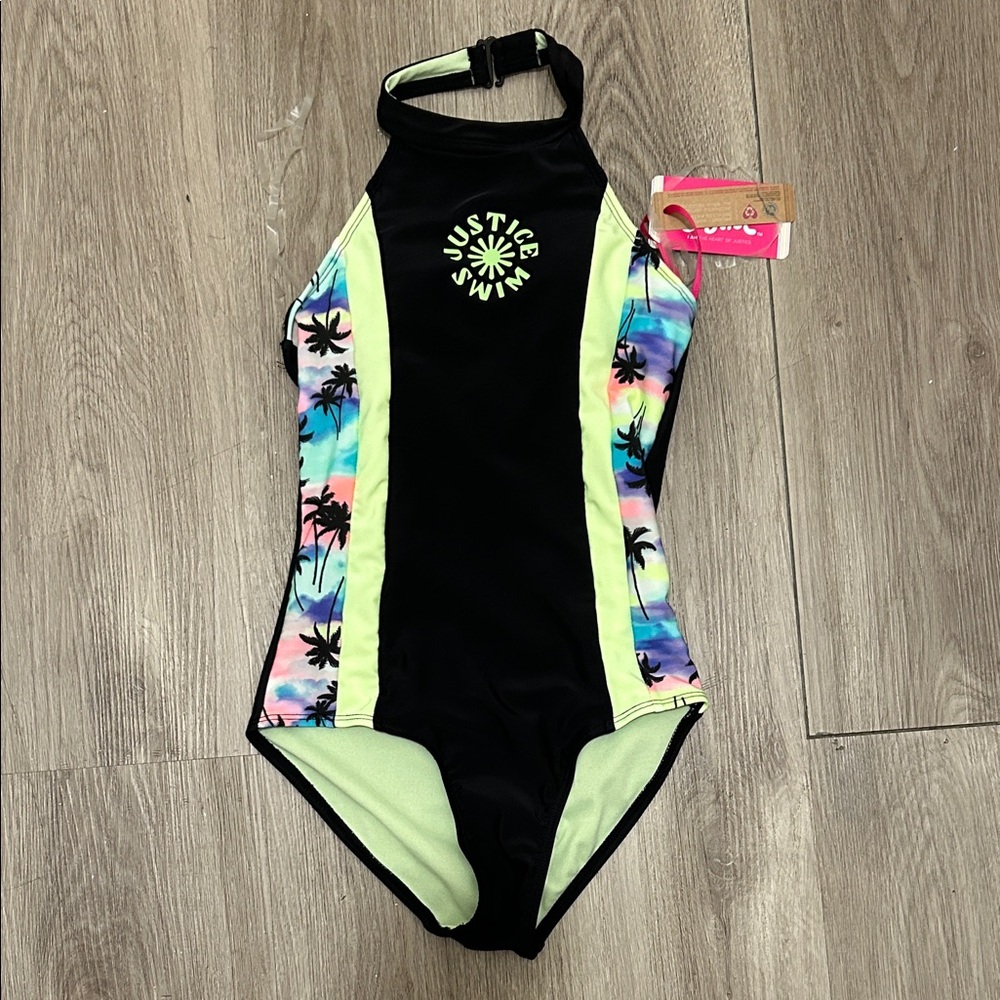 Justice Black and Neon One Piece Swimsuit